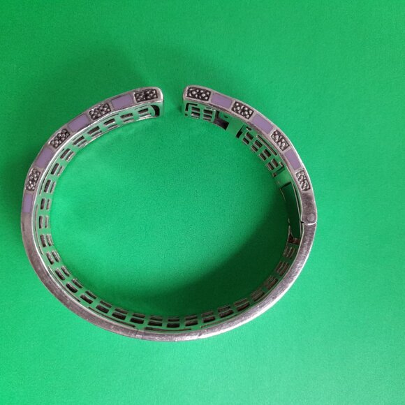 Silver 925 JPI Bracelet Hinged Clamper Bangle Purple Black Textured - Picture 4 of 14